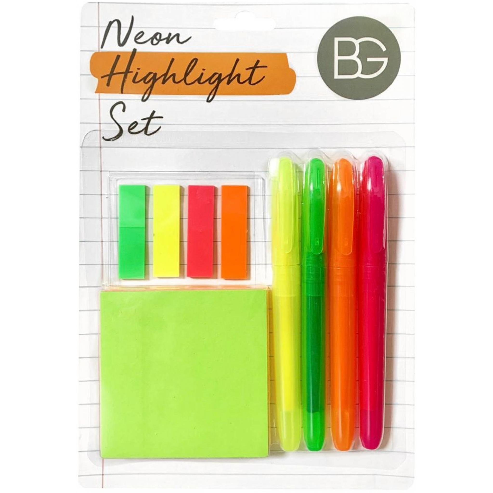 BG Neon Highlight Set Highlighters Sticky Notes & Index Tabs