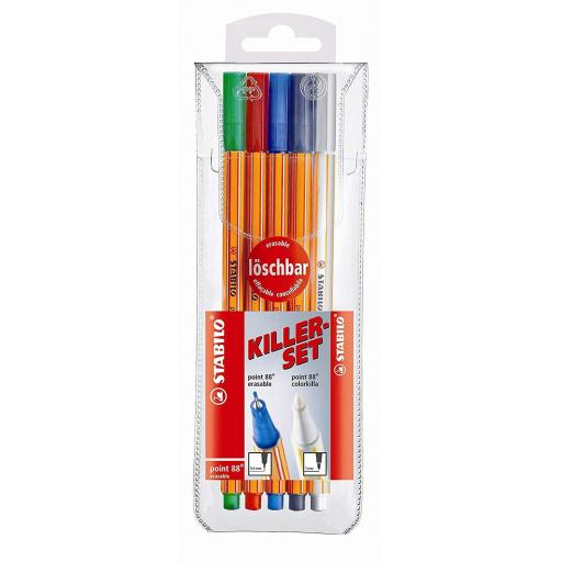 Stabilo Point 88 Erasable Fineliner Pens + ColorKilla - Pack of 5
