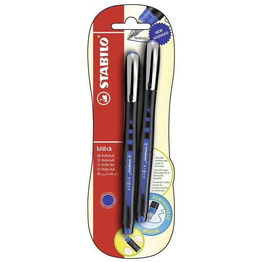 Stabilo Bl@ck Rollerball Pens, Med - Blue - Pack of 2