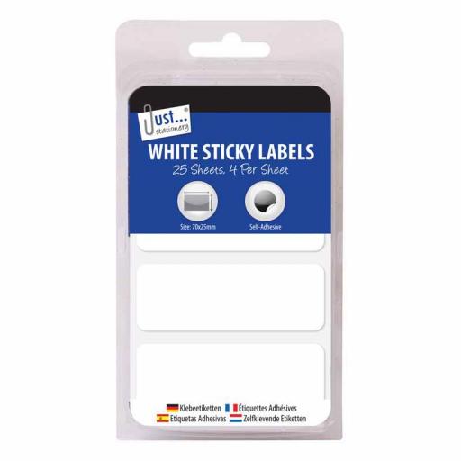 JS White Sticky Labels 70x25mm - Pack of 100
