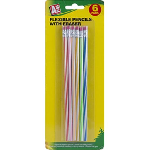 PMS Flexible Pencils with Eraser - Pack of 6