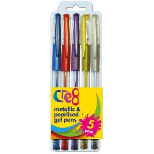 Cre8 Metallic & Pearlised Gel Pens - Pack of 5