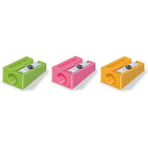 Staedtler Single Hole Plastic Sharpeners, Neon Colours - Tub of 60