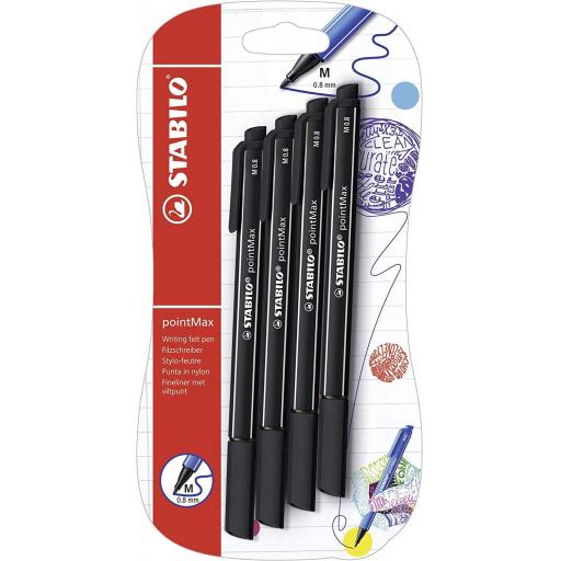 Stabilo pointMax Nylon Tip Pens - Black, Pack of 4