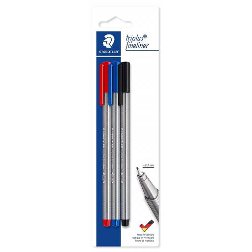 Staedtler Triplus Fineliner Pens 0.3mm Assorted - Pack of 3