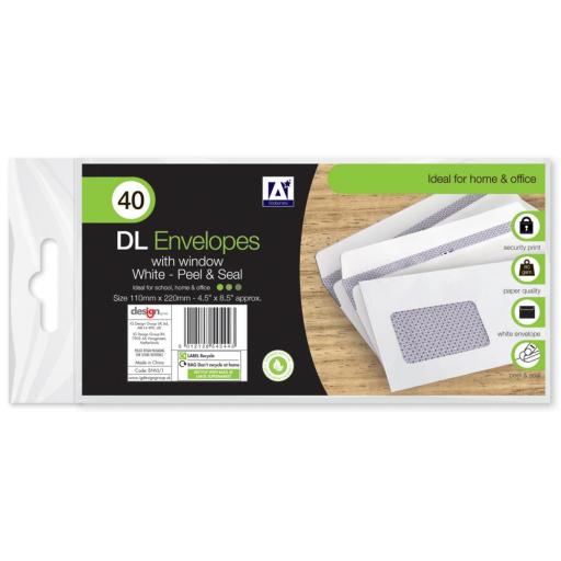 IGD White DL Window Peal & Seal Envelopes - Pack of 40