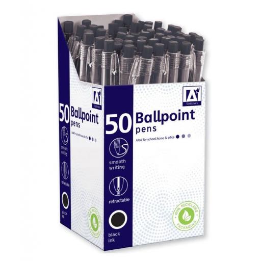 IGD Ballpoint Pens, Black Ink - Box of 50