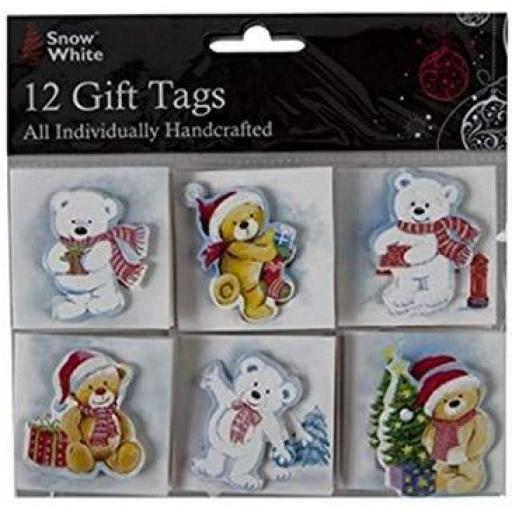 PMS Snow White Handcrafted Gift Tags, Bears - Pack of 12