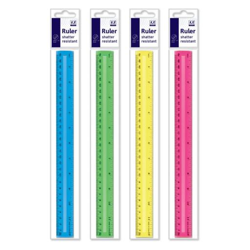 IGD Shatter Resistant 30cm/12in Ruler - Assorted Colours