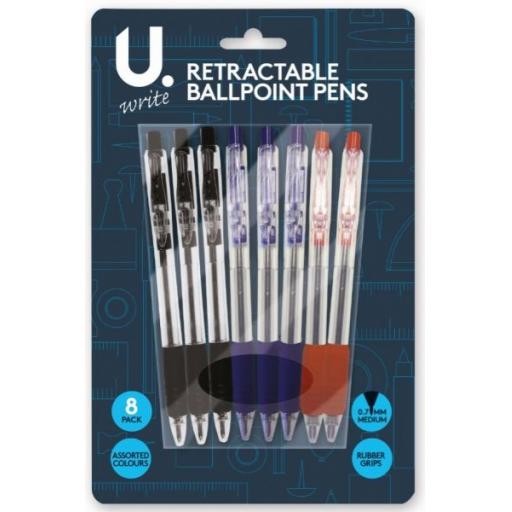 U. Retractable Ballpoint Pens - Pack of 8