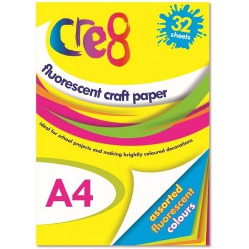 Cre8 A4 Fluorescent Neon Craft Paper - 32 Sheets