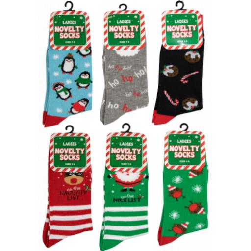 Gem Ladies Novelty Christmas Socks, Size 4-8 - Assorted Designs