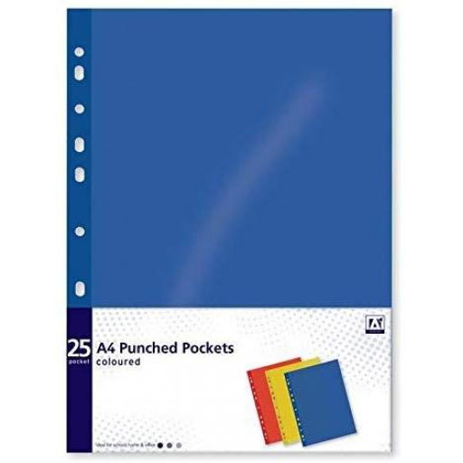 IGD A4 Coloured Punched Pockets - Pack of 25