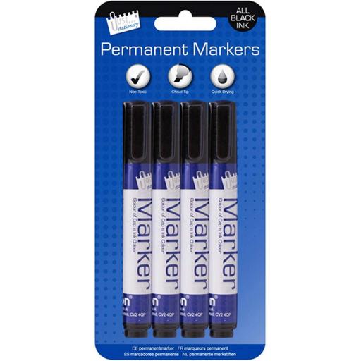 JS Permanent Markers Black - Pack of 4