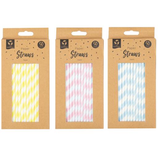 Pop Party Pastel Paper Straws, Assorted Colours - Box of 50