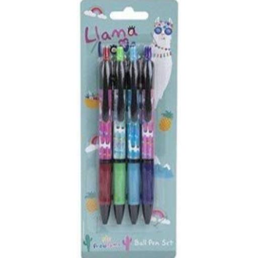 PMS Llama Love Push-Top Ball Pens - Pack of 4