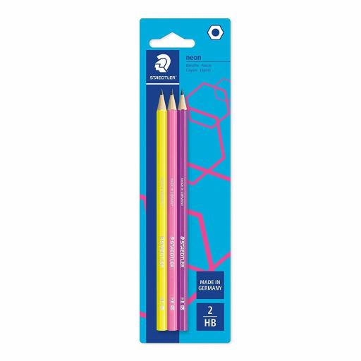 Staedtler Neon Barrel HB Grade Pencils - Yellow, Pink & Purple