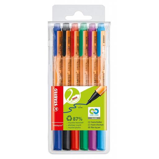 Stabilo GreenPoint Recycled 0.8mm Pens, Assorted - Pack of 6