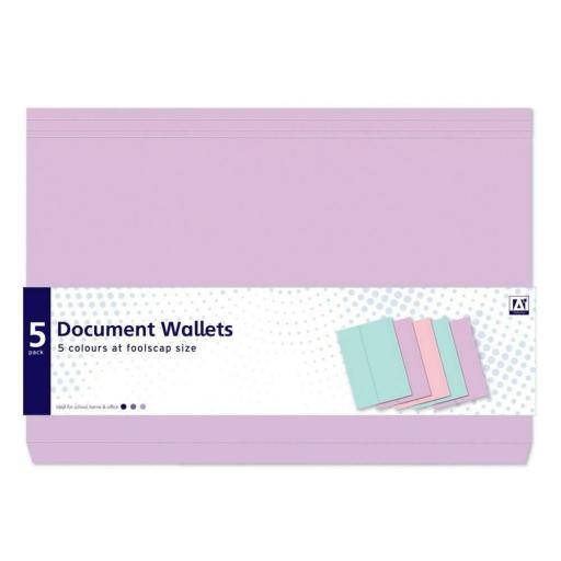 Blok Document Wallets Foolscap - Assorted Pastel Colours - Pack of 5