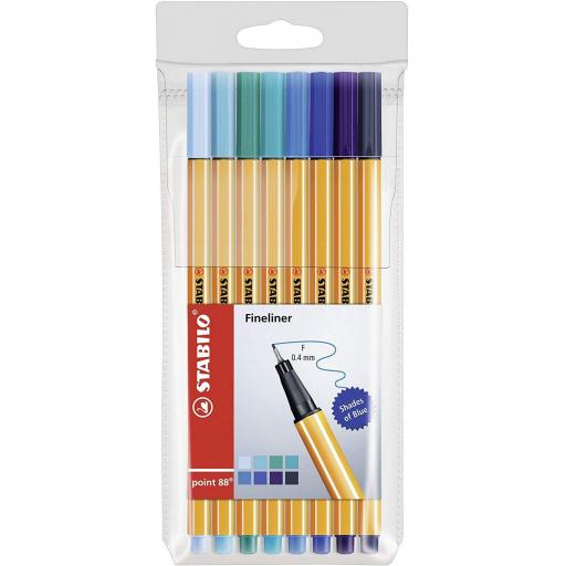 Stabilo Point 88 Fineliner Pens, Shades of Blue - Pack of 8