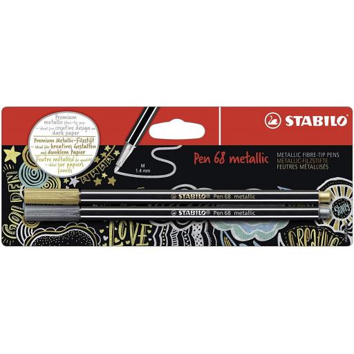 Stabilo Pen 68 Metallic, Gold & Silver - Pack of 2