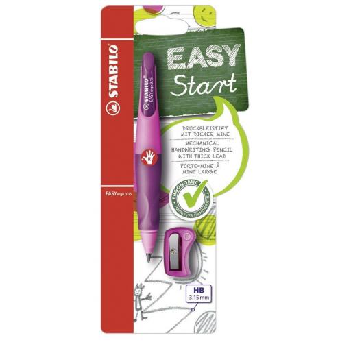 Stabilo Easy Ergo Right Handed Pencil 3.15mm + Sharpener - Pink/Lilac