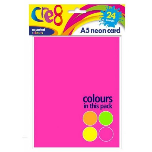 Cre8 - A5 Neon Card, Assorted Colours, Pack of 24