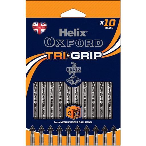 Helix Oxford TriGrip Needle Point Ballpens, Black - Pack of 10