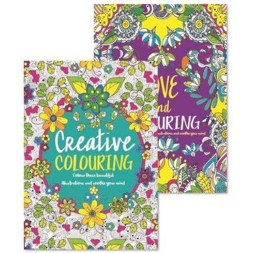 Squiggle A4 Adult Colouring Books, Love & Creative Colouring - Set of 2
