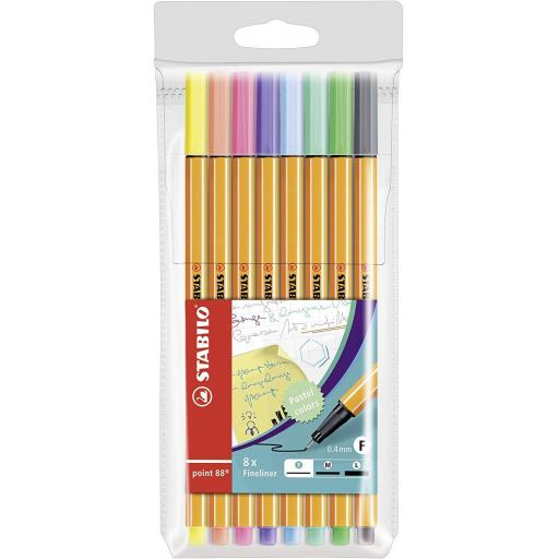 Stabilo Point88 Fineliner Pens, Pastel Colors - Pack of 8