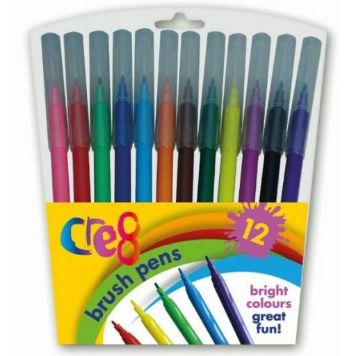 Cre8 Brush Pens, Assorted Colours - Pack of 12