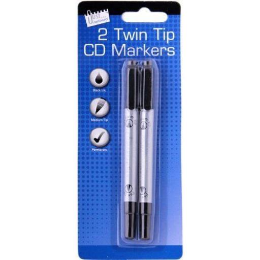 JS Twin Tip CD/DVD Marker Pen Black - Pack of 2