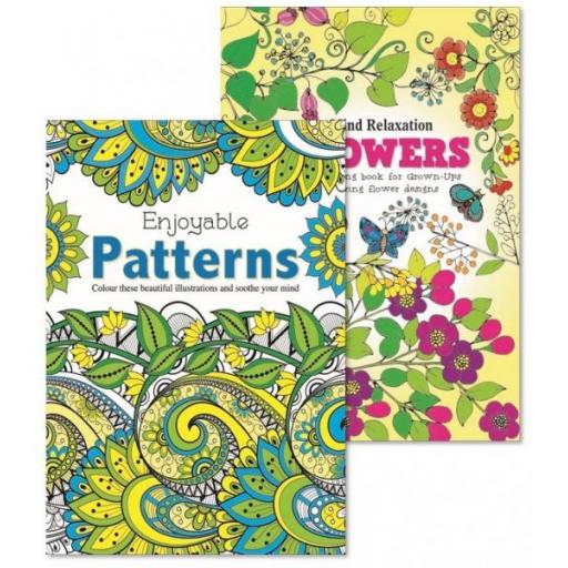 Squiggle A4 Adult Colouring Books, Flowers & Patterns - Set of 2