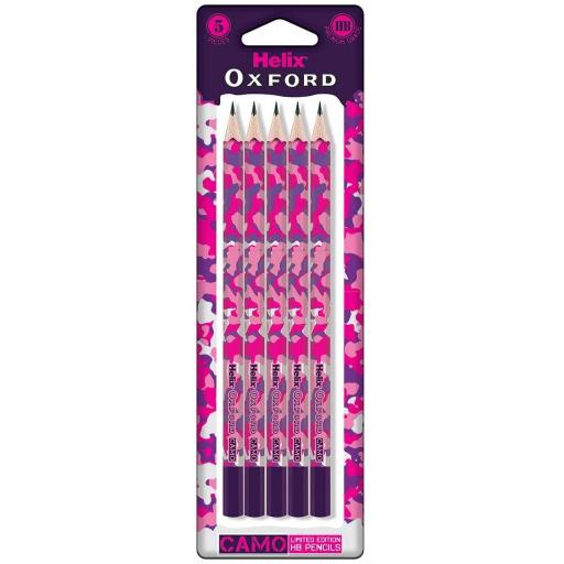 Helix Oxford Camo HB Pencils, Pack of 5 - Pink