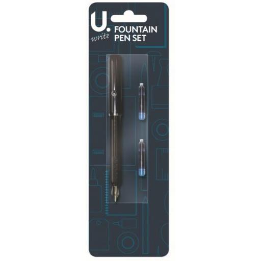 U. Fountain Pen + 2 Blue Ink Refills