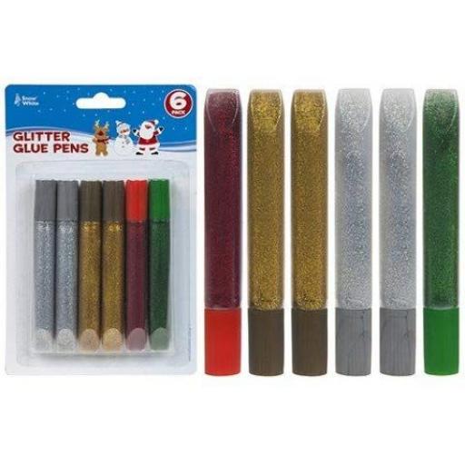 PMS Snow White Christmas Glitter Glue Pens - Pack of 6
