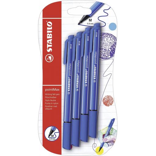 Stabilo pointMax Nylon Tip Pens - Blue, Pack of 4