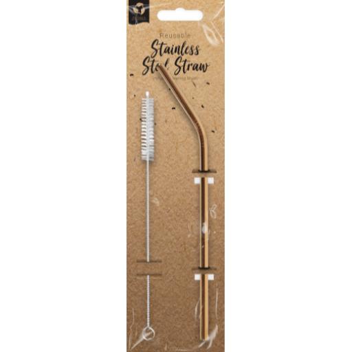 Stainless Steel Re-Usable Straw & Cleaning Tool - Gold