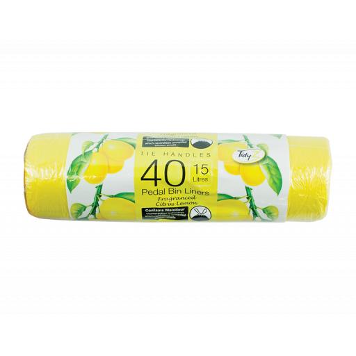 Tie Handle Pedal Bin Liners Lemon Scented 15L - Pack of 40