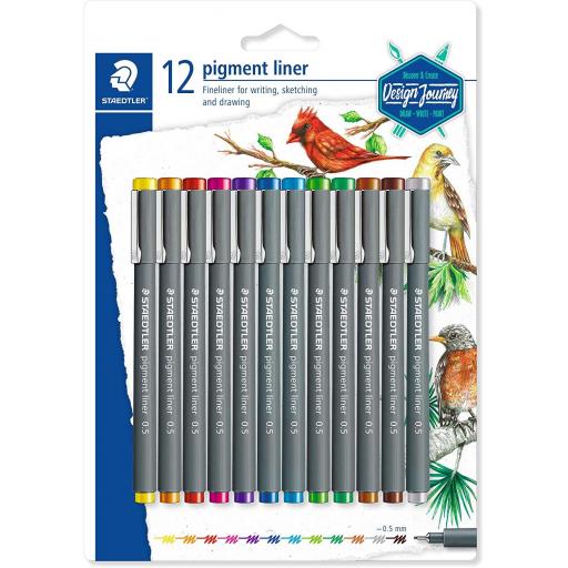Staedtler Pigment Liners 0.5mm, Assorted Colours - Pack of 12