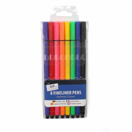JS Fineliner Pens Assorted Colours - Pack of 8