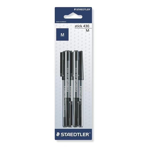Staedtler Stick Ballpoint Pens - Medium, Black - Pack of 6