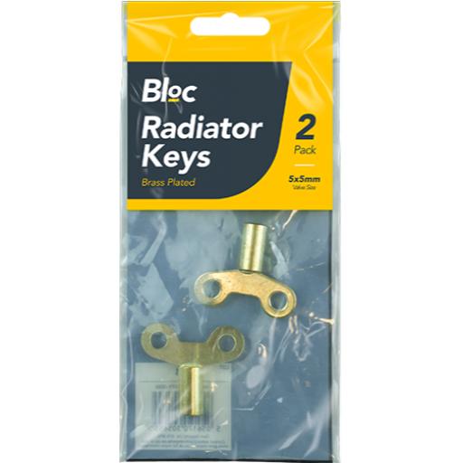 Bloc Brass-Plated Radiator Keys, 5x5mm Valve - Pack of 2