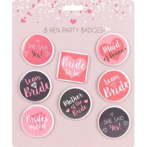 Hen Party Slogan Badges - Pack of 8