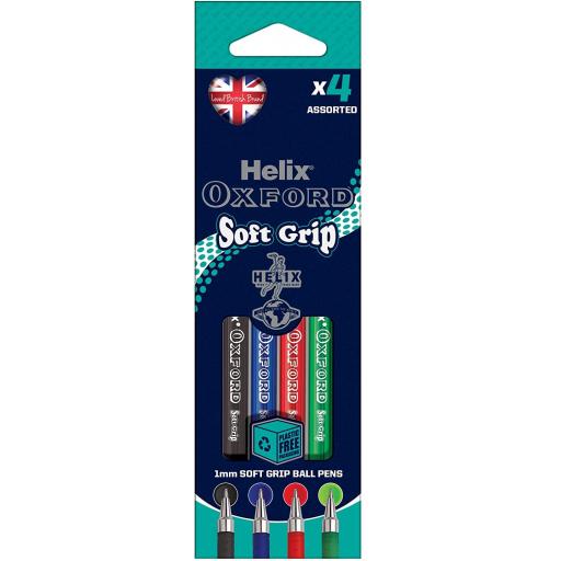 Oxford Soft Grip Ball Pens Assorted - Pack of 4