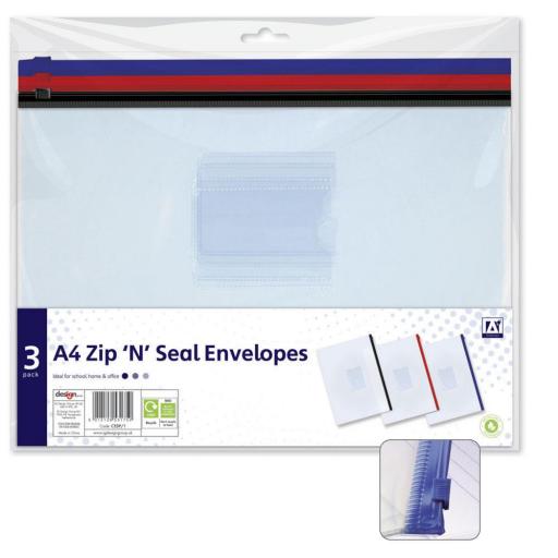 IGD A4 Zip & Seal Evelopes - Pack of 3