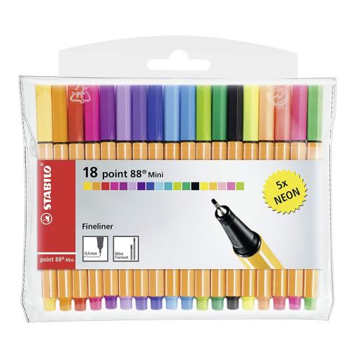 Stabilo Point 88 Mini Fineliner Pens - Pack of 18 Incl. Neon
