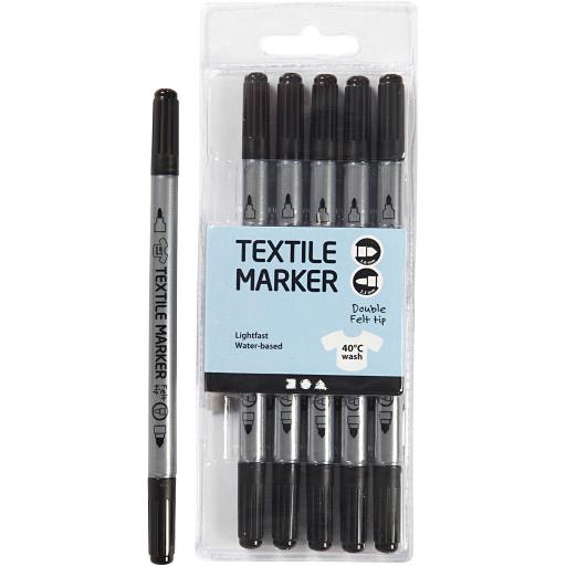 Colortime Double-Ended Textile Fabric Marker Pens Black - Pack of 6