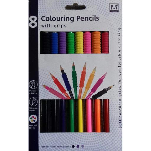 IGD Colouring Pencils With Rubber Grips - Pack of 8