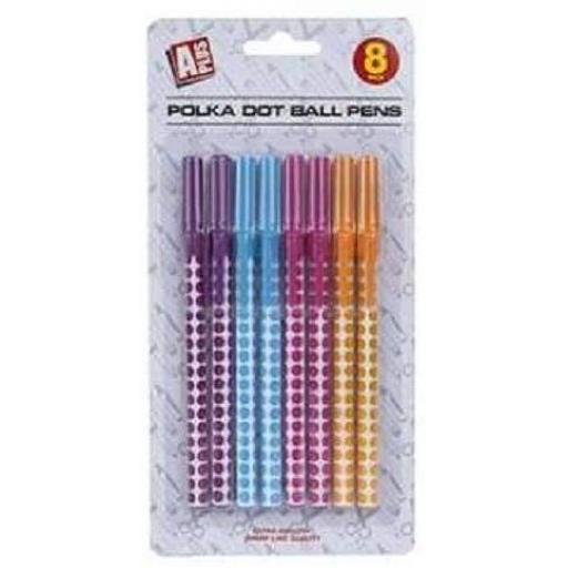 PMS Polka Dot Ball Pens with Lids - Pack of 8